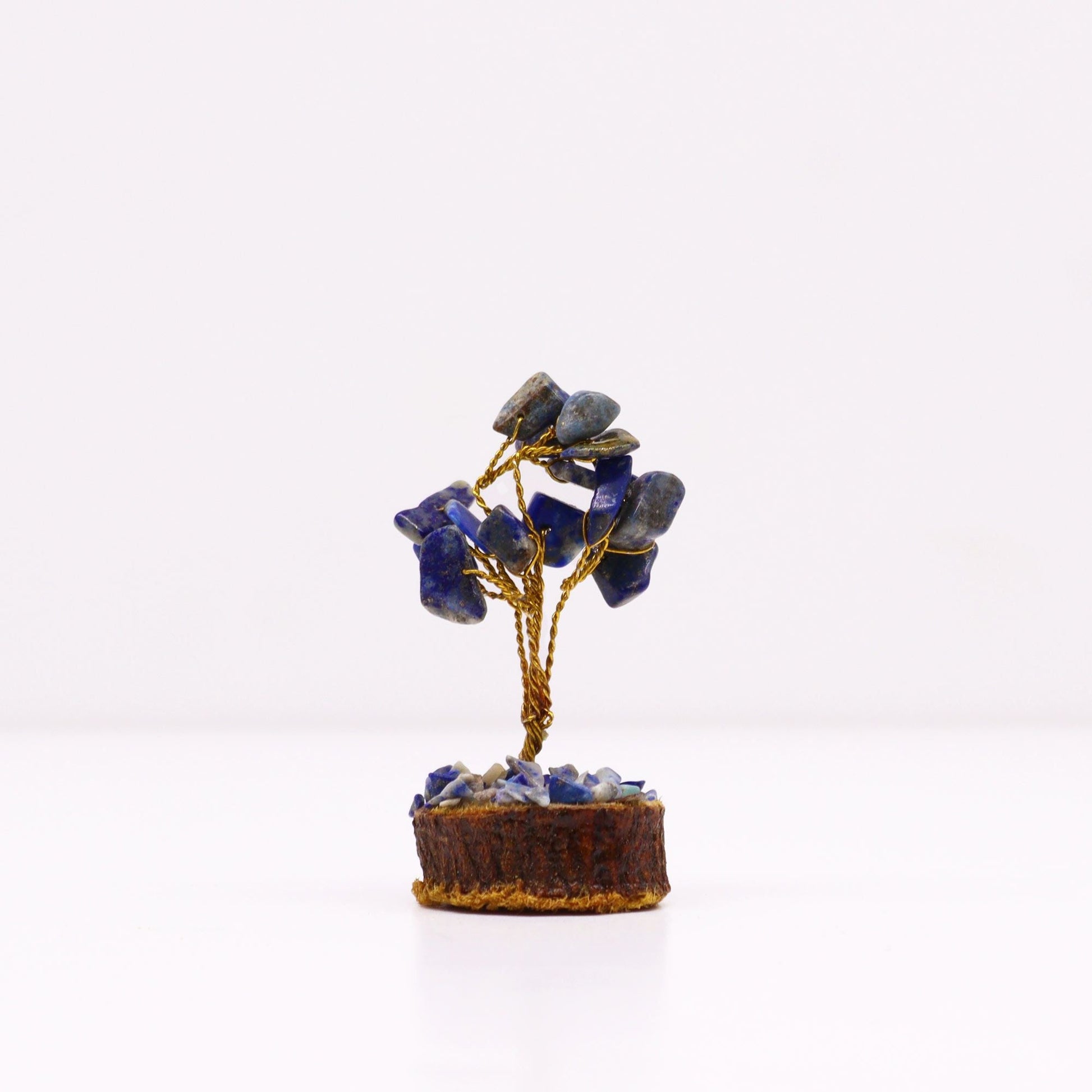 Polished Mini Gemstone Tree On Wood Base - Sodalite (15 stones) featuring navy-blue tone with white veining - Luna Panther