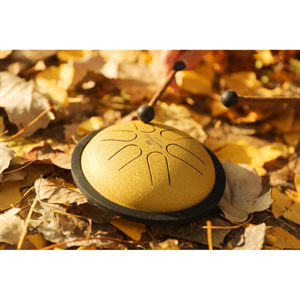 Polished Mini Steel Tongue Drums 6 Tongue Drum B Major Gold Mstd3G featuring natural patterning and unique variations - Luna Panther