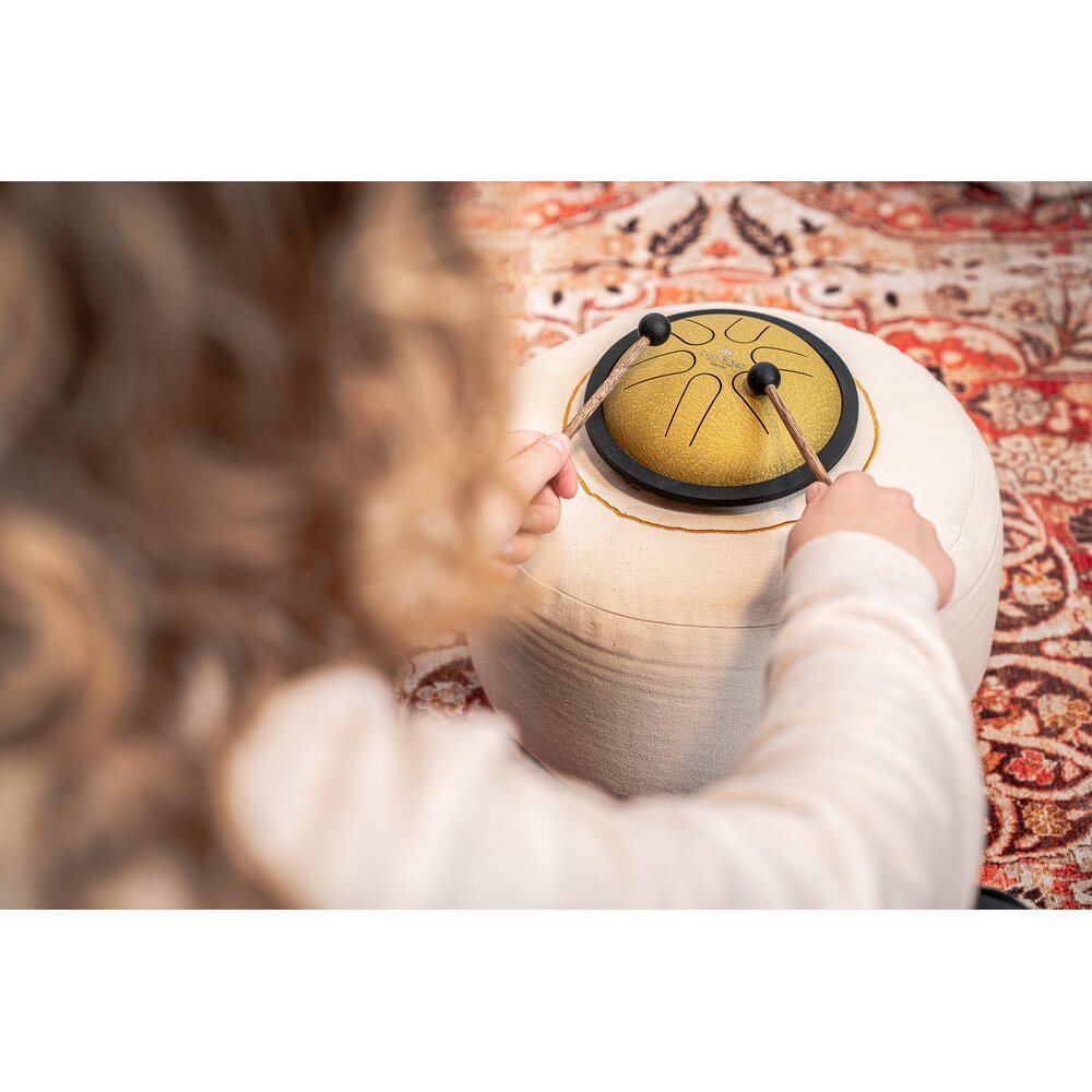 Polished Mini Steel Tongue Drums 6 Tongue Drum B Major Gold Mstd3G featuring natural patterning and unique variations - Luna Panther