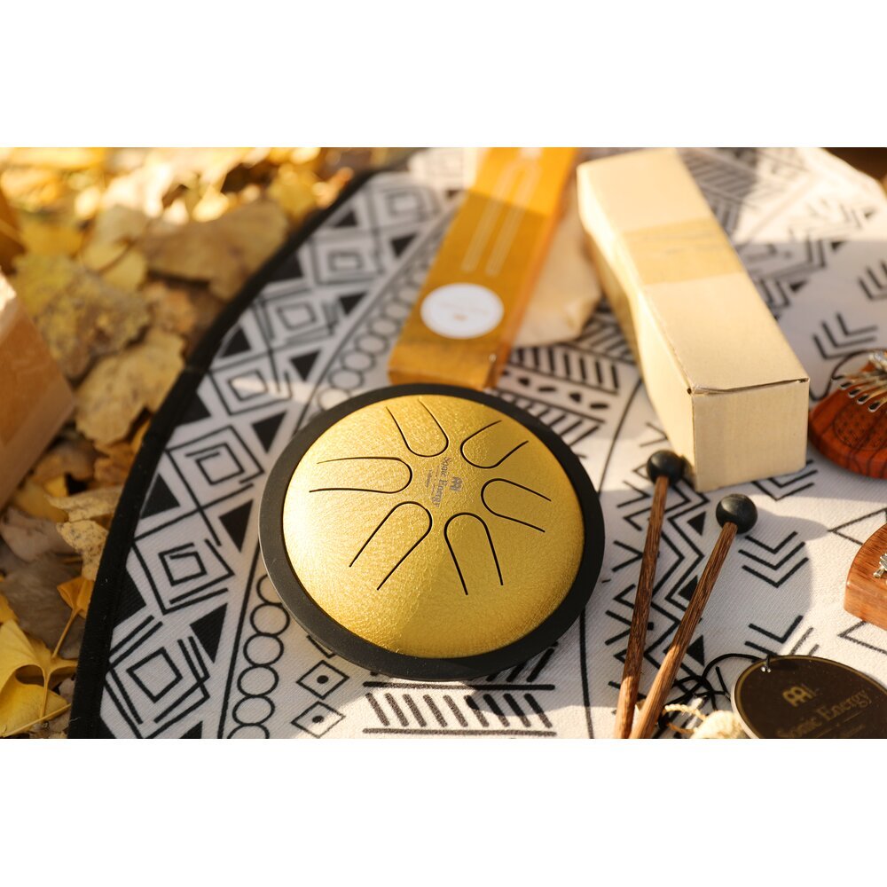 Polished Mini Steel Tongue Drums 6 Tongue Drum B Major Gold Mstd3G featuring natural patterning and unique variations - Luna Panther