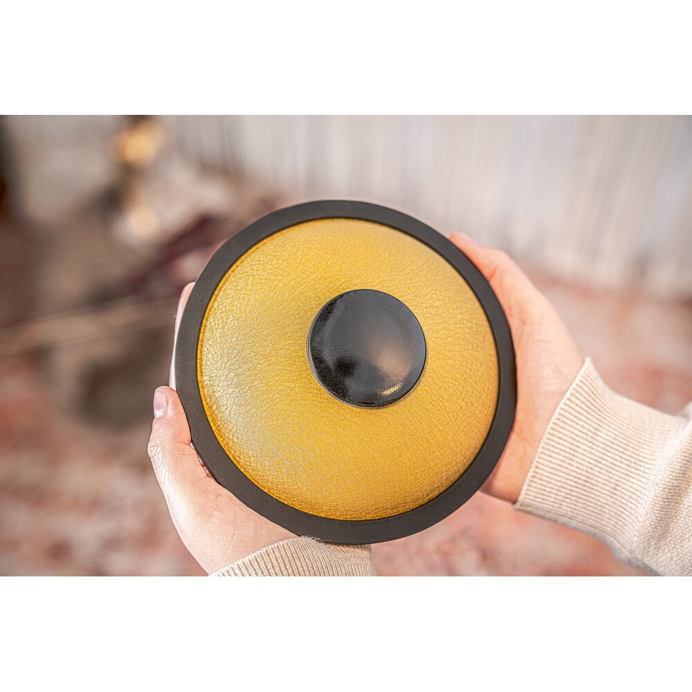 Polished Mini Steel Tongue Drums 6 Tongue Drum B Major Gold Mstd3G featuring natural patterning and unique variations - Luna Panther