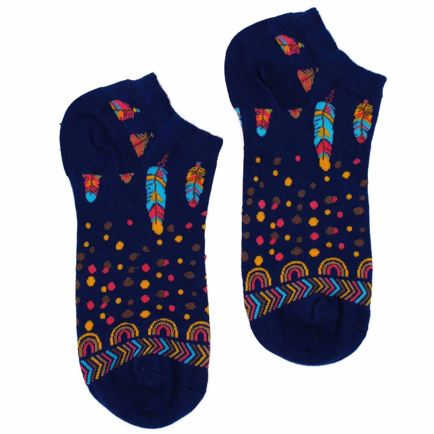 Polished M/L Hop Hare Bamboo Socks Low (7.5-11.5) - Indian Feathers featuring natural patterning and unique variations - Luna Panther