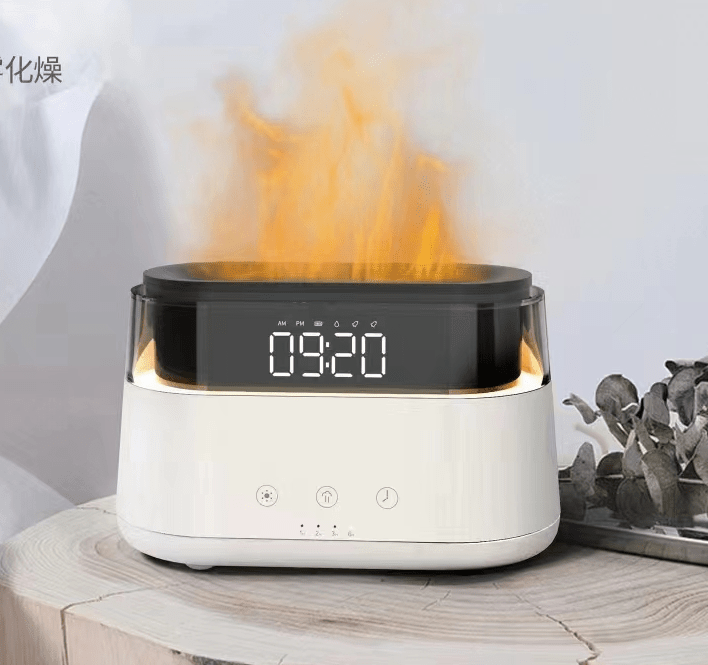 Polished Modern Aroma Diffuser - Led Clock - USB-C - Flame Effect featuring natural patterning and unique variations - Luna Panther