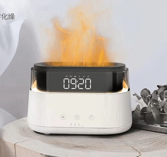 Polished Modern Aroma Diffuser - Led Clock - USB-C - Flame Effect featuring natural patterning and unique variations - Luna Panther