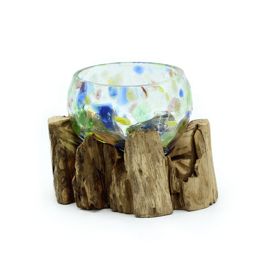 Molten Coloured Glass on Wood - Small Bowl - Luna Panther