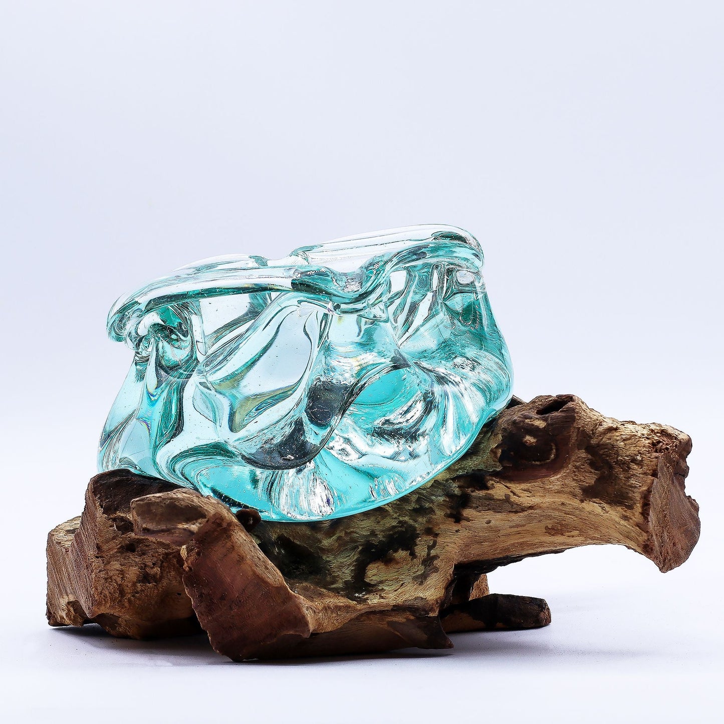 Molten Glass Chunky Ashtray / Candle Holder on Wood 23cm - Luna Panther