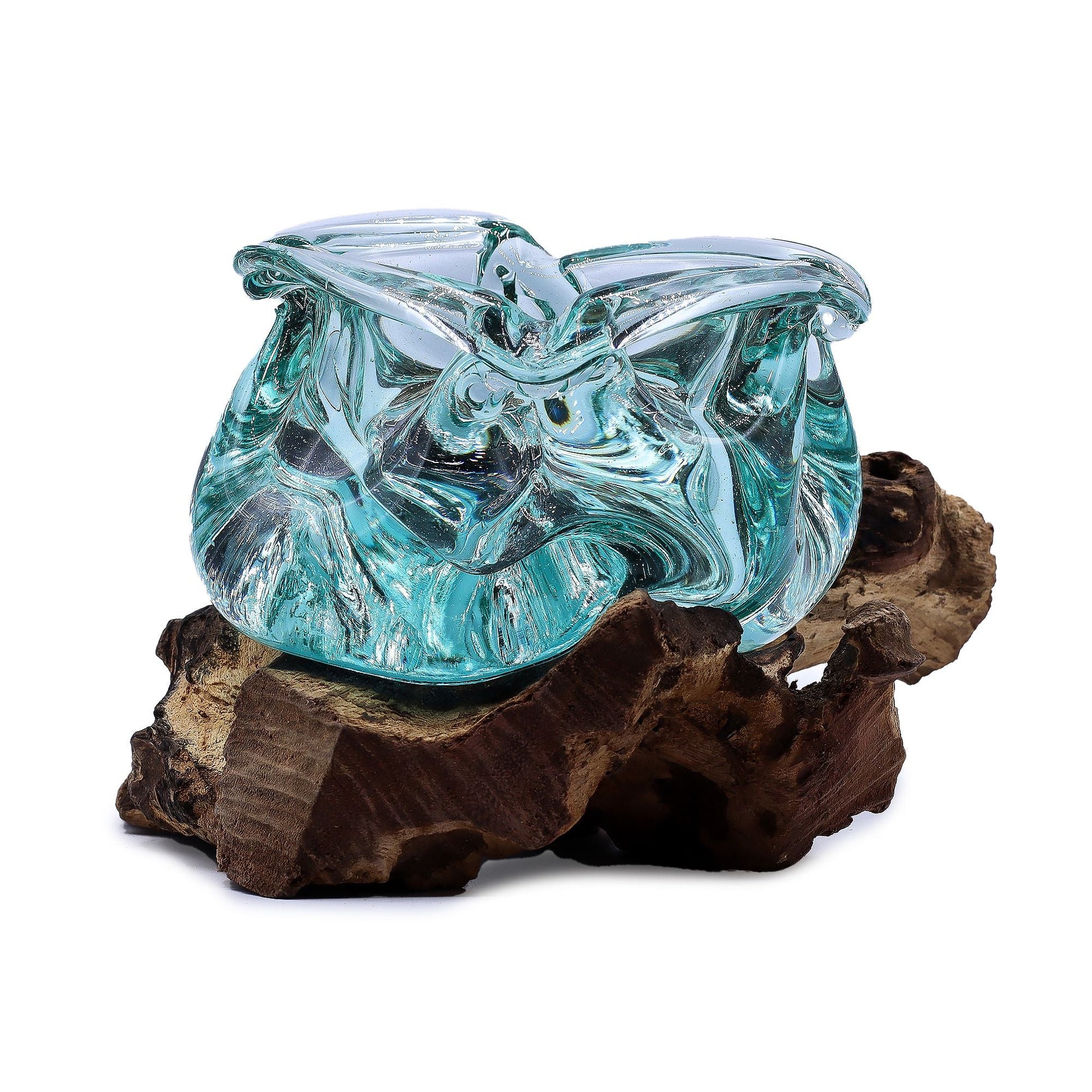 Molten Glass Chunky Ashtray / Candle Holder on Wood 23cm - Luna Panther