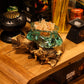 Molten Glass Chunky Ashtray / Candle Holder on Wood 23cm - Luna Panther