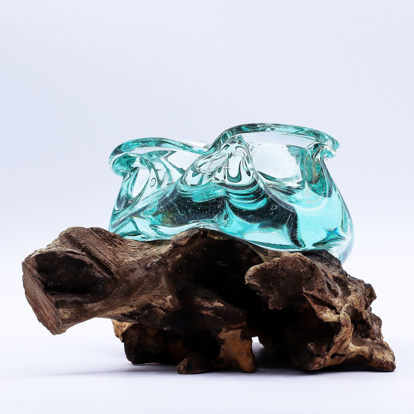 Molten Glass Chunky Ashtray / Candle Holder on Wood 23cm - Luna Panther