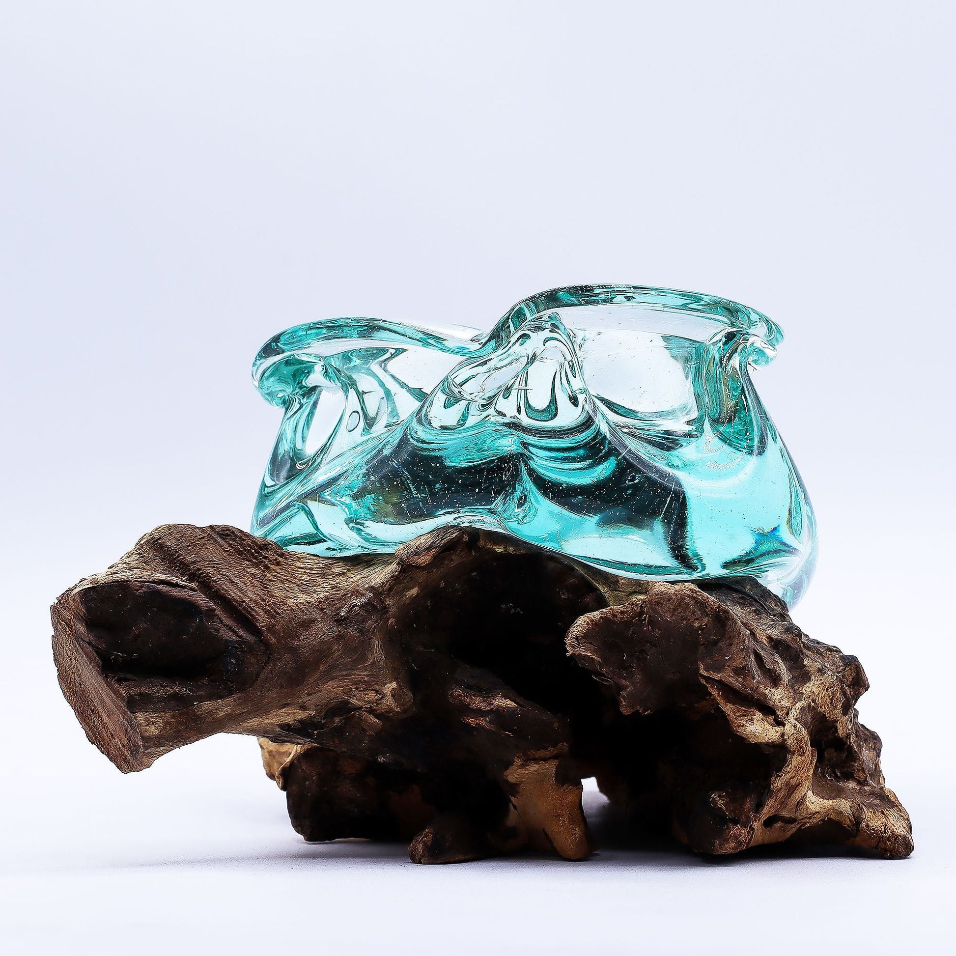 Molten Glass Chunky Ashtray / Candle Holder on Wood 23cm - Luna Panther