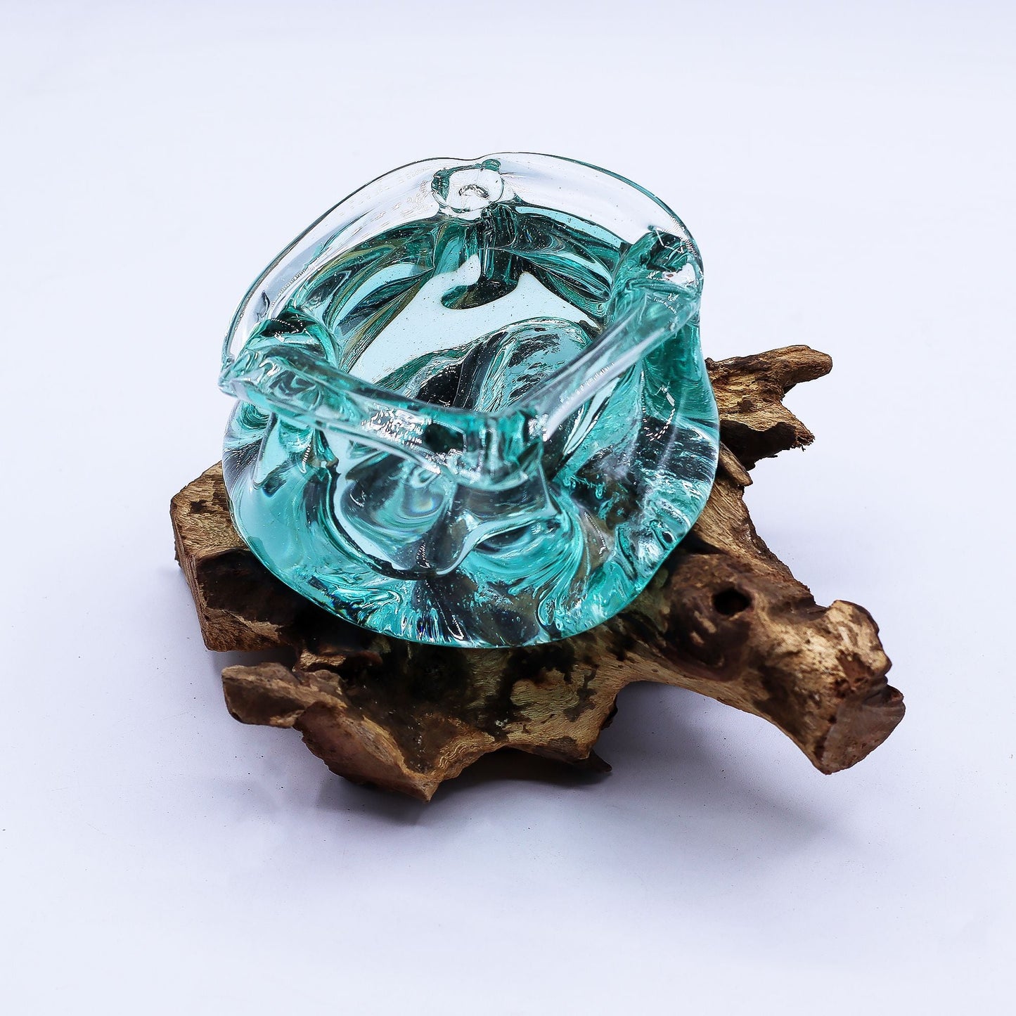 Molten Glass Chunky Ashtray / Candle Holder on Wood 23cm - Luna Panther