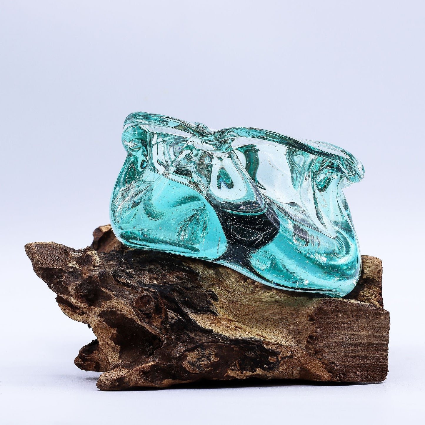 Molten Glass Chunky Ashtray / Candle Holder on Wood 23cm - Luna Panther