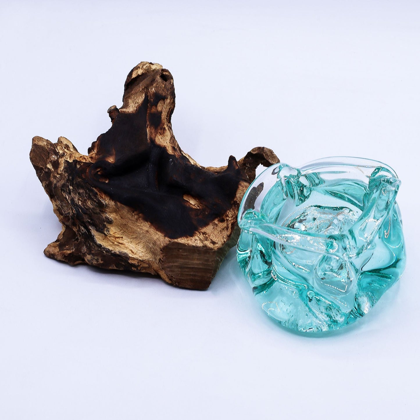 Molten Glass Chunky Ashtray / Candle Holder on Wood 23cm - Luna Panther