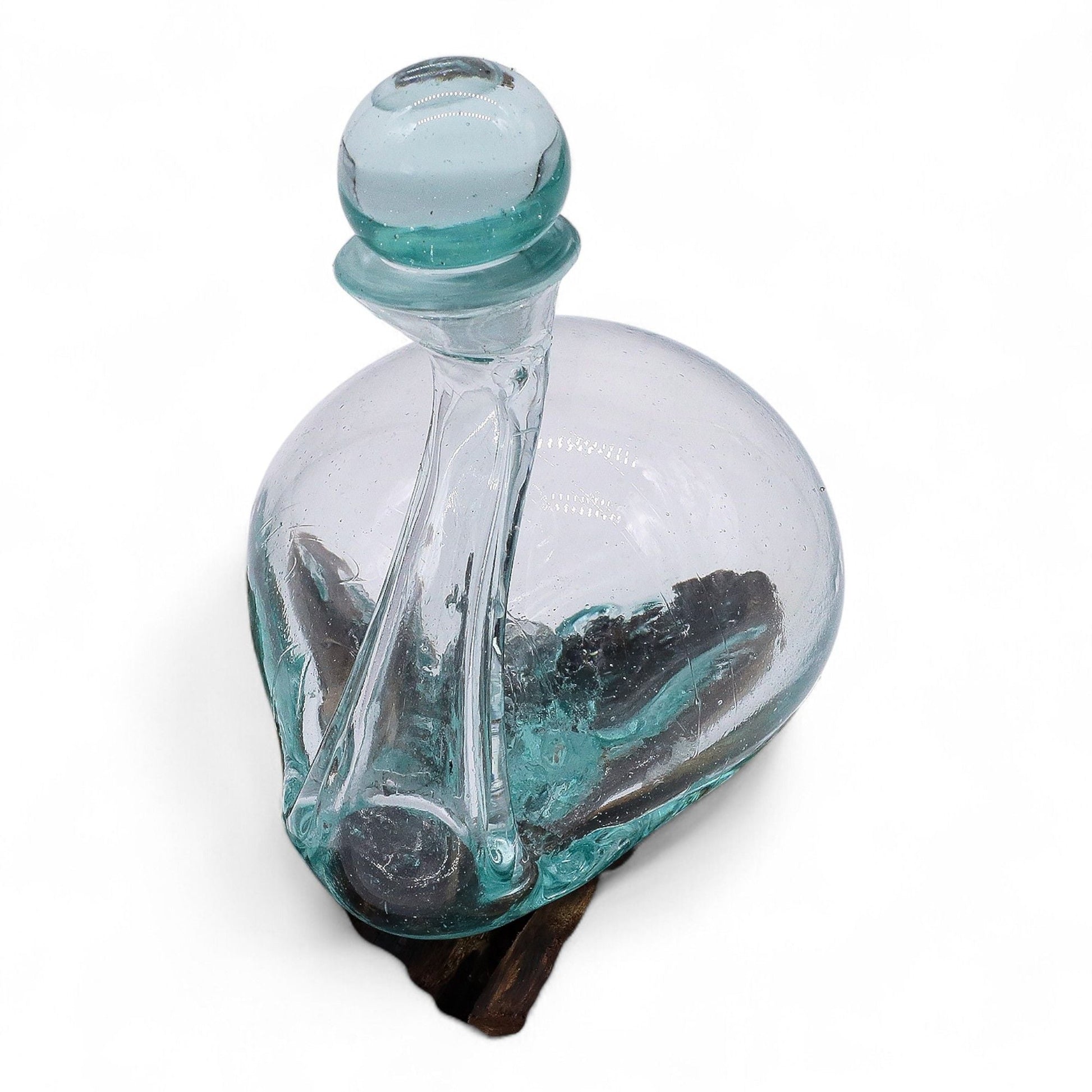 Molten Glass Duck Decanter on Wood with Stopper 19cm - Luna Panther