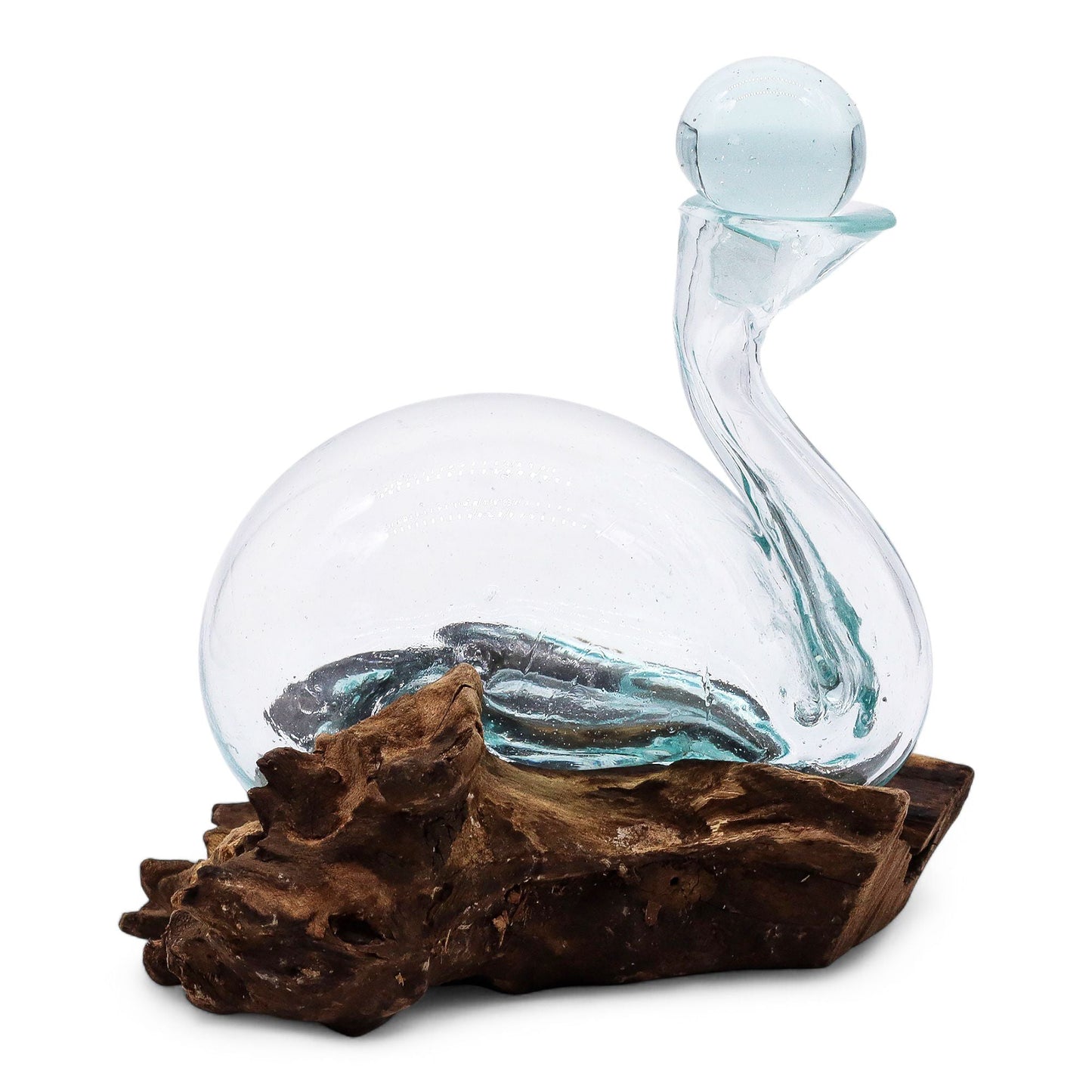 Molten Glass Duck Decanter on Wood with Stopper 19cm - Luna Panther