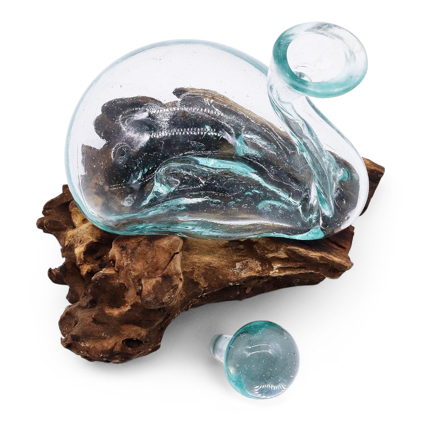Molten Glass Duck Decanter on Wood with Stopper 19cm - Luna Panther