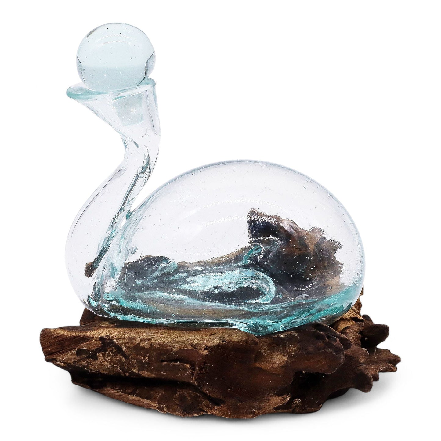 Molten Glass Duck Decanter on Wood with Stopper 19cm - Luna Panther