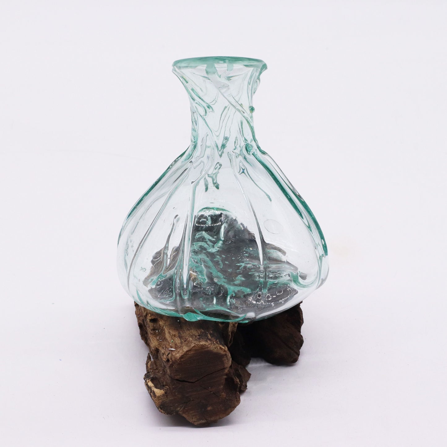 Molten Glass Fancy Mini Decanter on Wood 24cm - Luna Panther