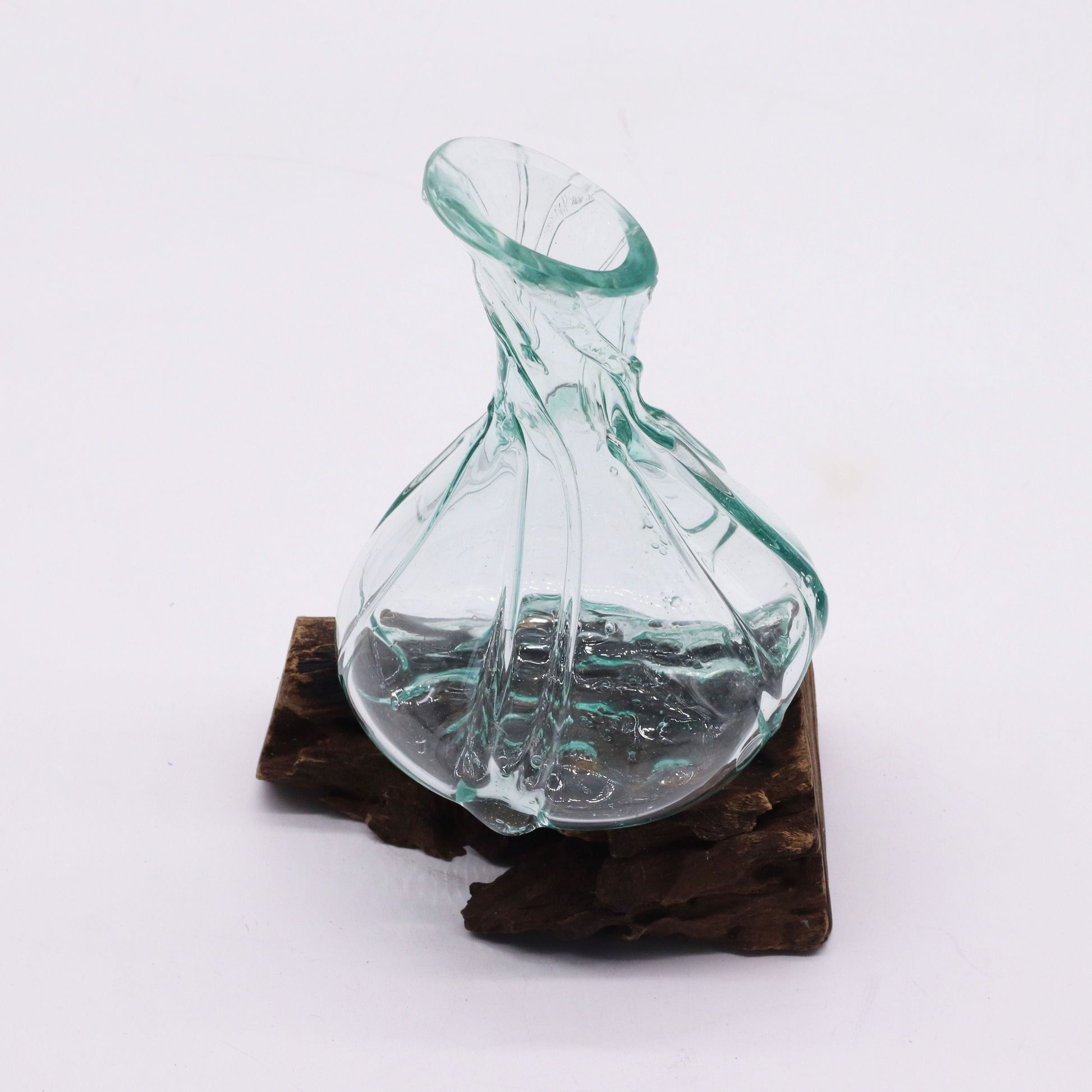 Molten Glass Fancy Mini Decanter on Wood 24cm - Luna Panther