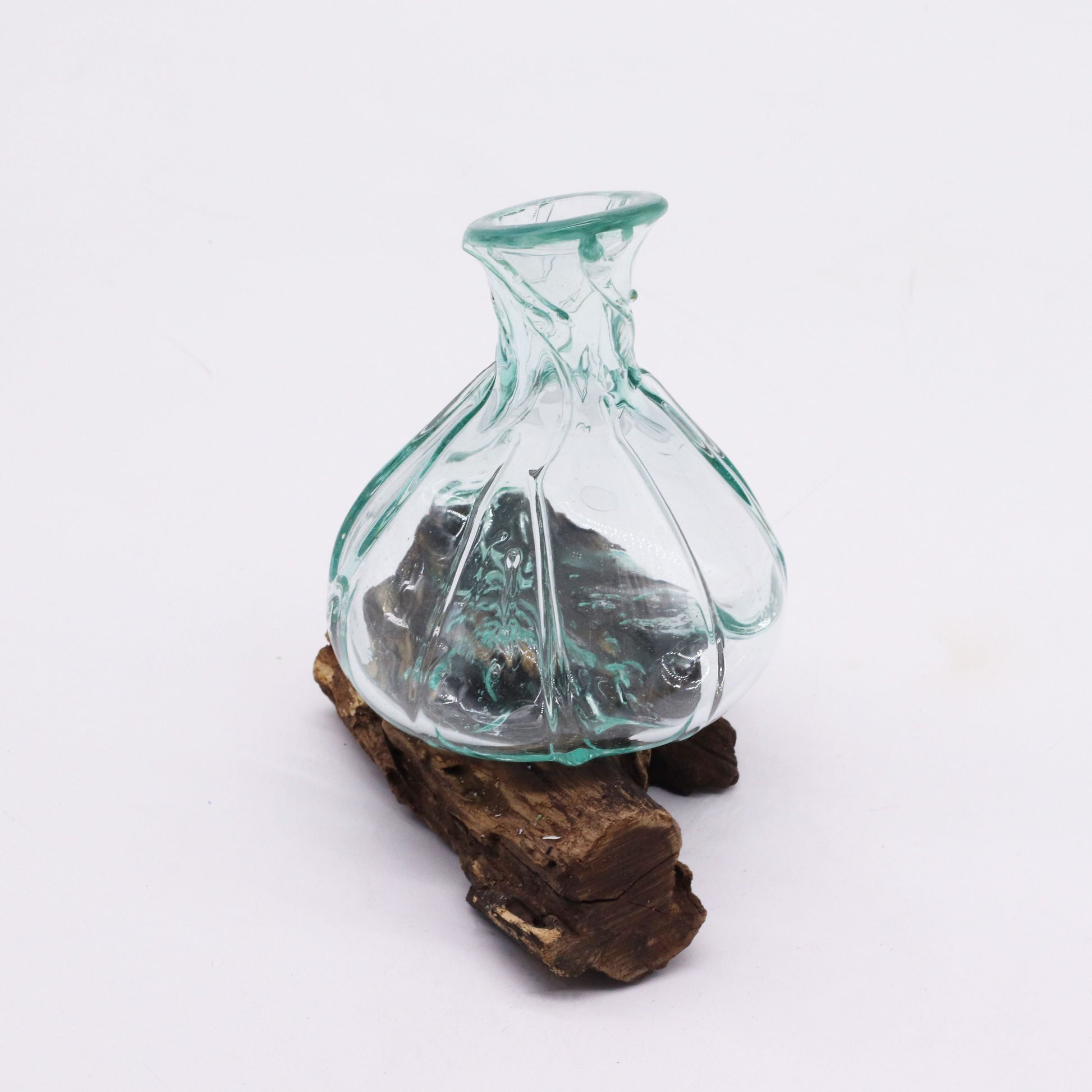 Molten Glass Fancy Mini Decanter on Wood 24cm - Luna Panther