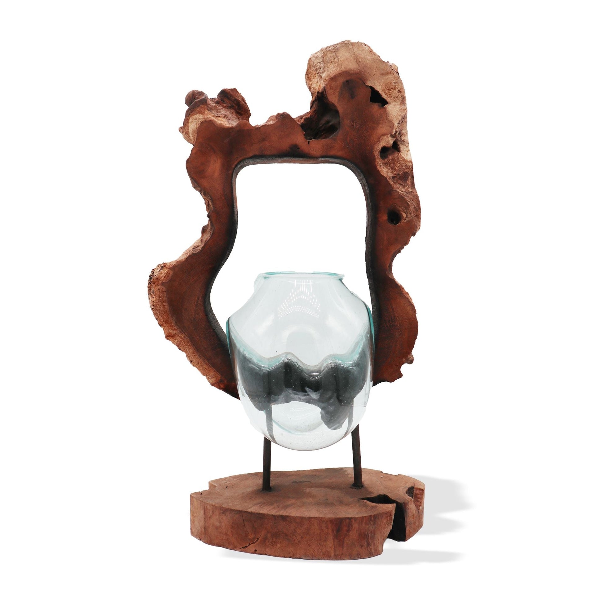 Molten Glass Hanging Art Vase on Wood - Luna Panther