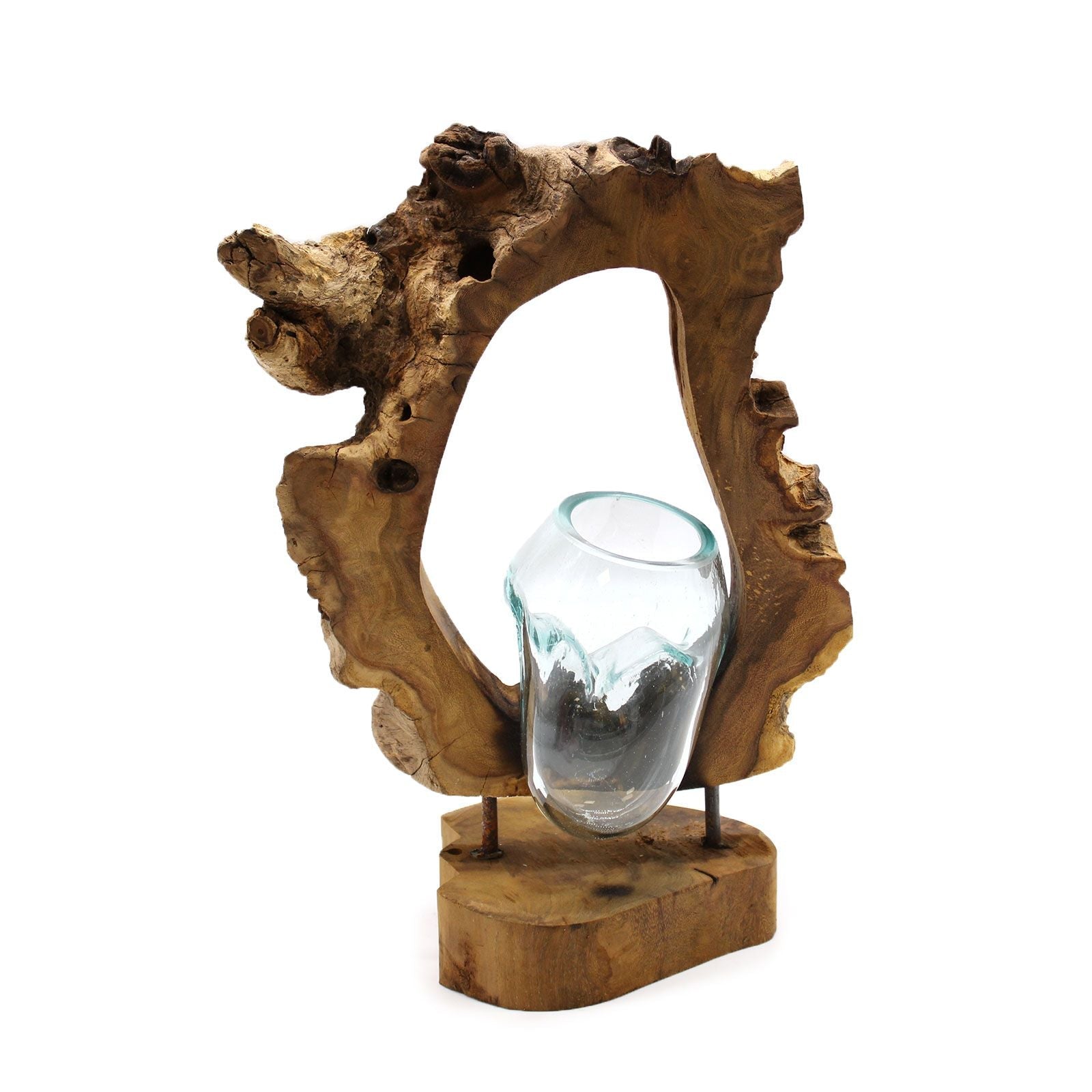 Molten Glass Hanging Art Vase on Wood - Luna Panther