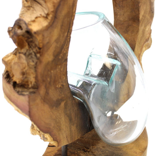 Molten Glass Hanging Art Vase on Wood - Luna Panther