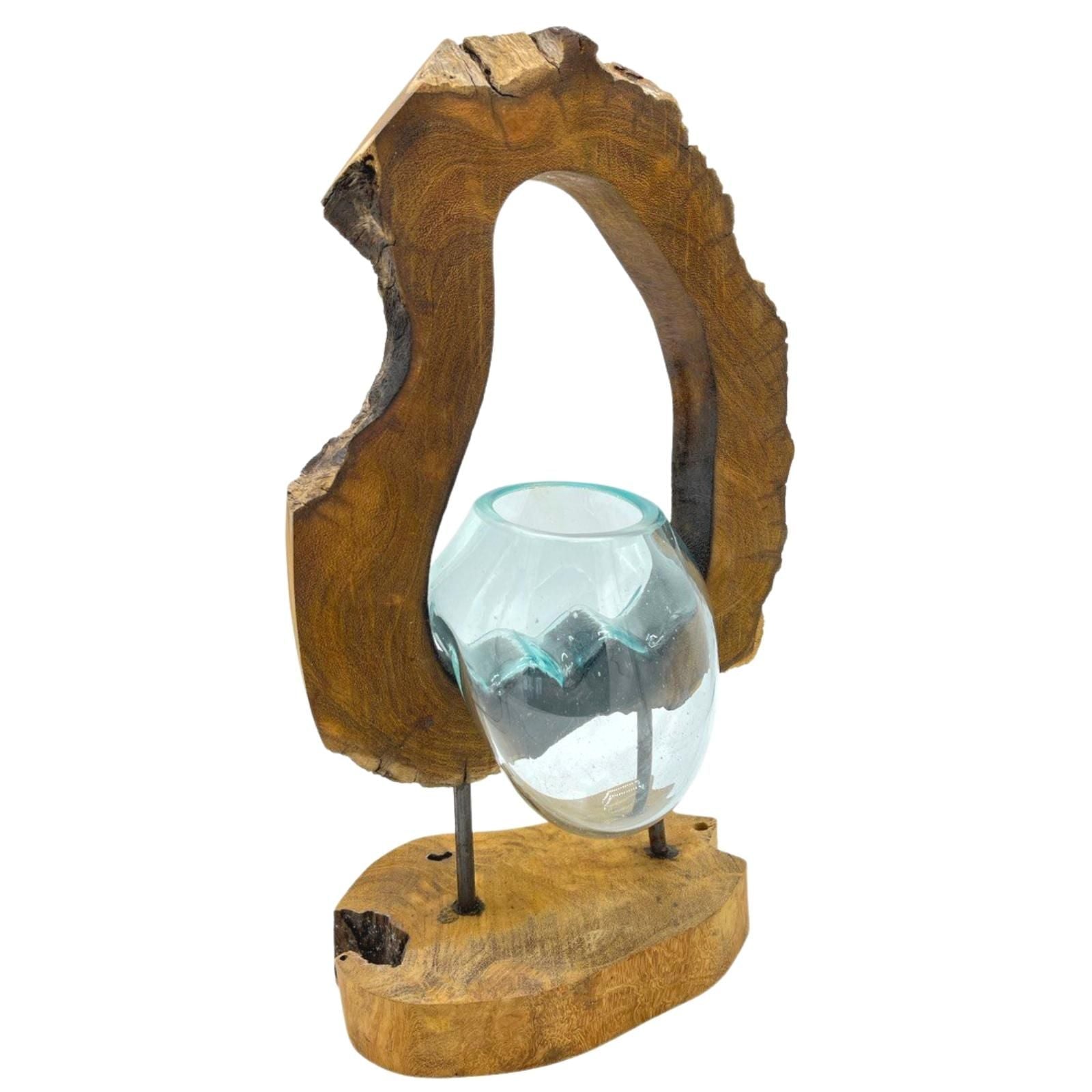 Molten Glass Hanging Art Vase on Wood - Luna Panther