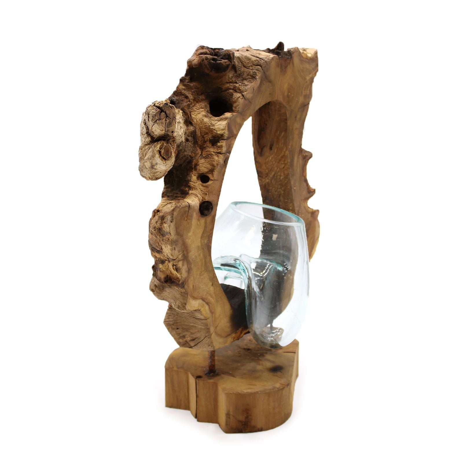 Molten Glass Hanging Art Vase on Wood - Luna Panther