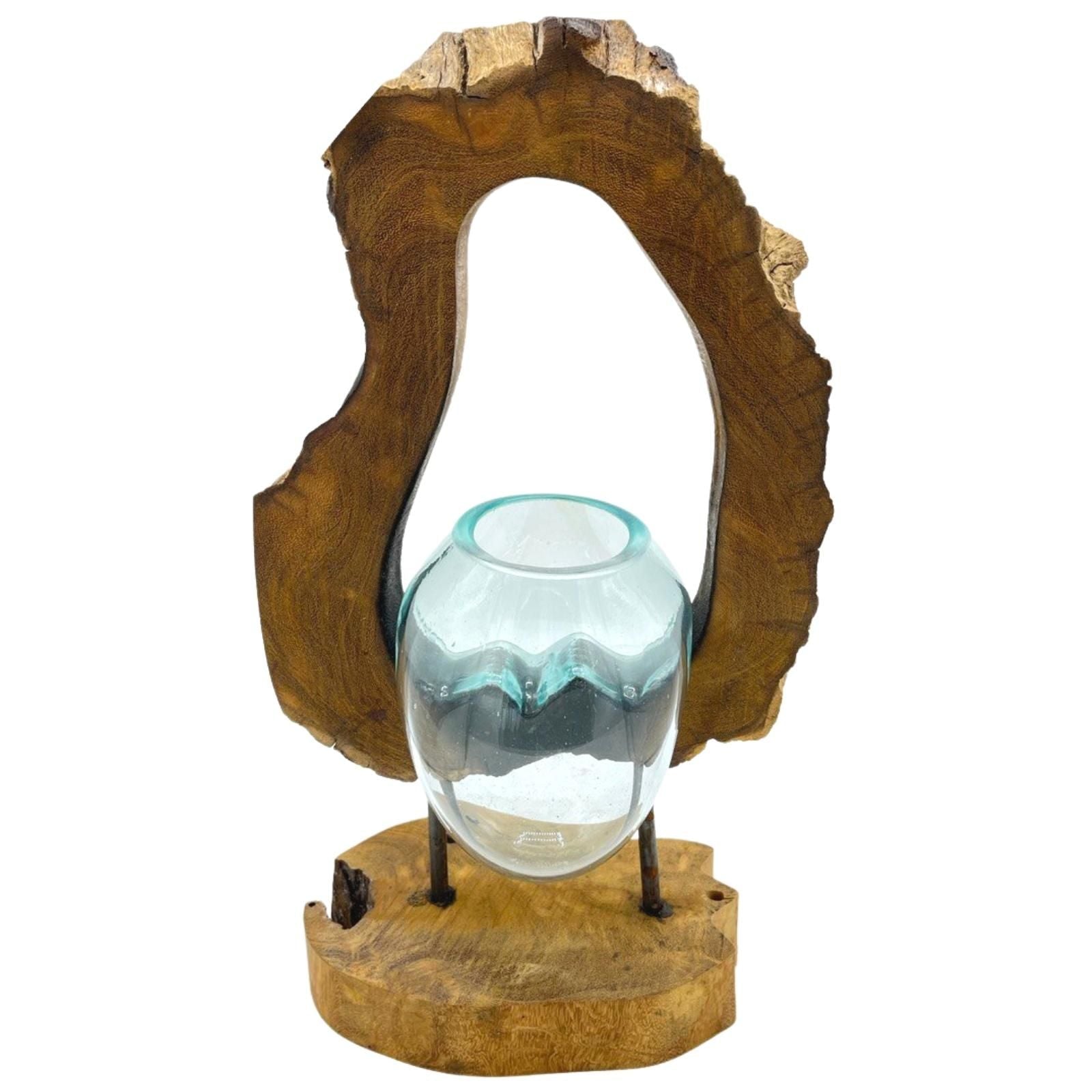 Molten Glass Hanging Art Vase on Wood - Luna Panther