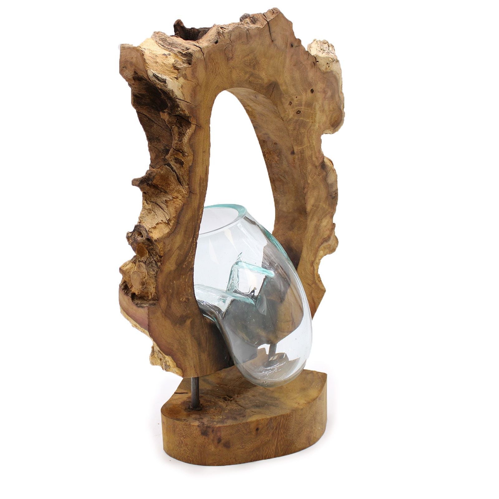 Molten Glass Hanging Art Vase on Wood - Luna Panther