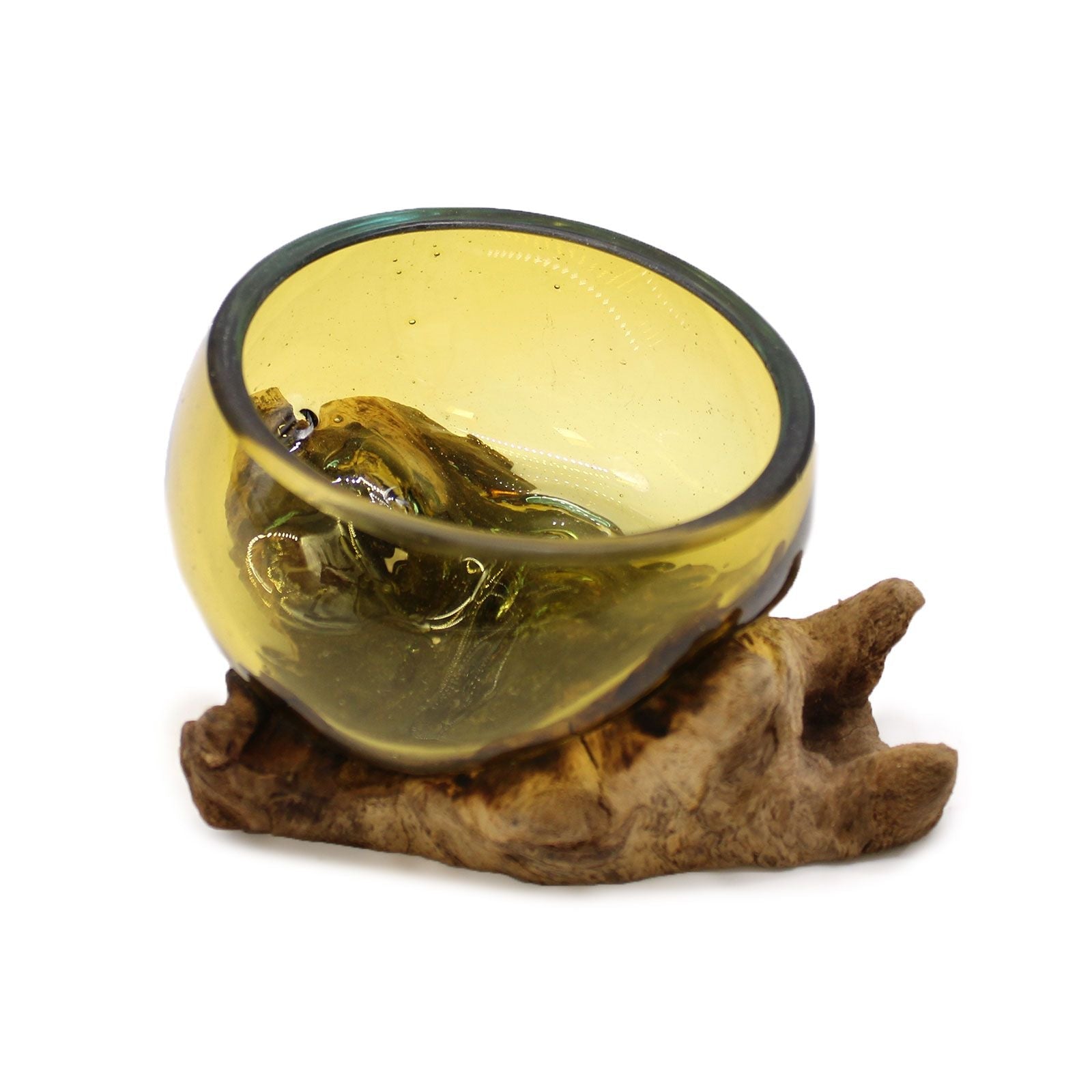 Molten Glass Mini Amber Bowl on Wood - Luna Panther