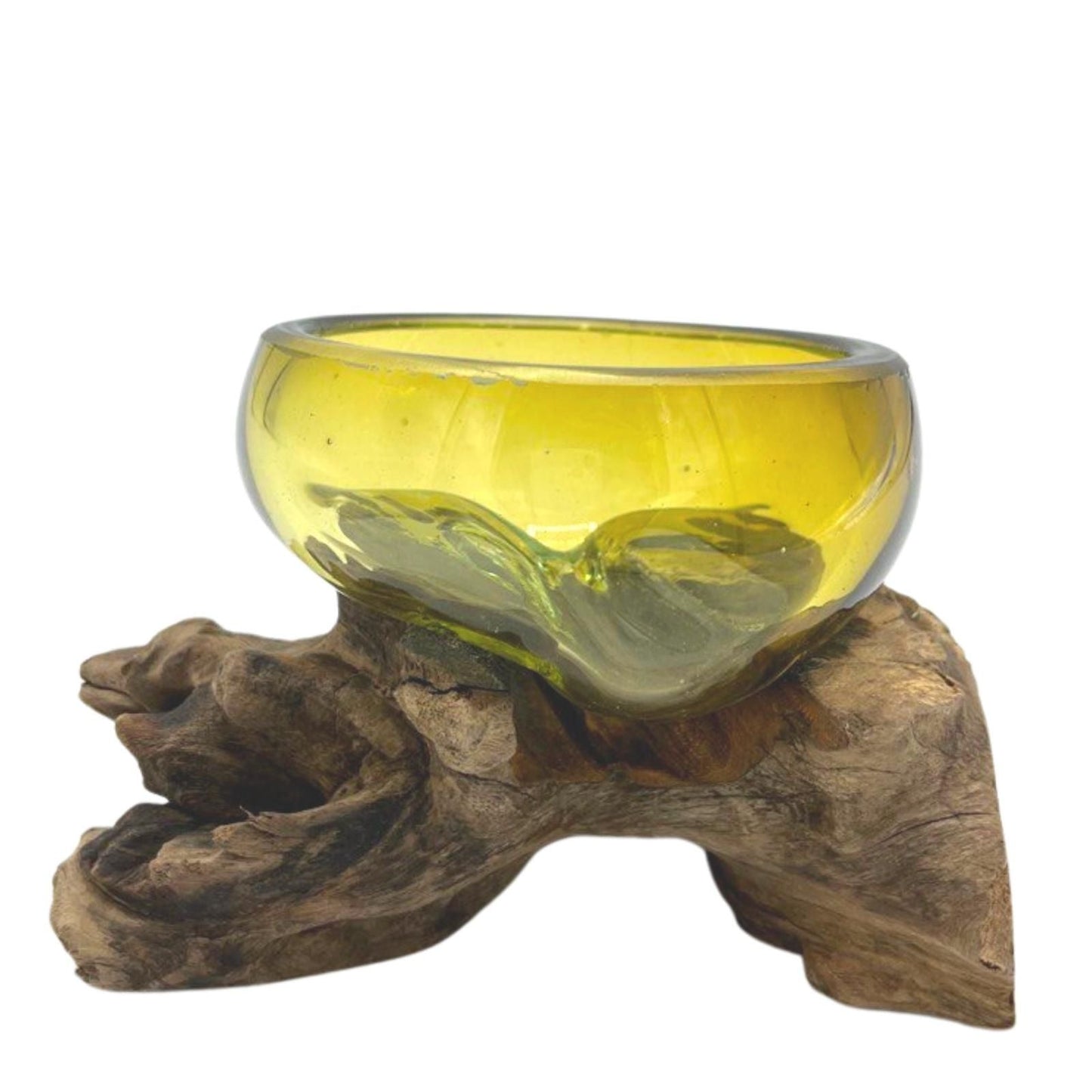 Molten Glass Mini Amber Bowl on Wood - Luna Panther