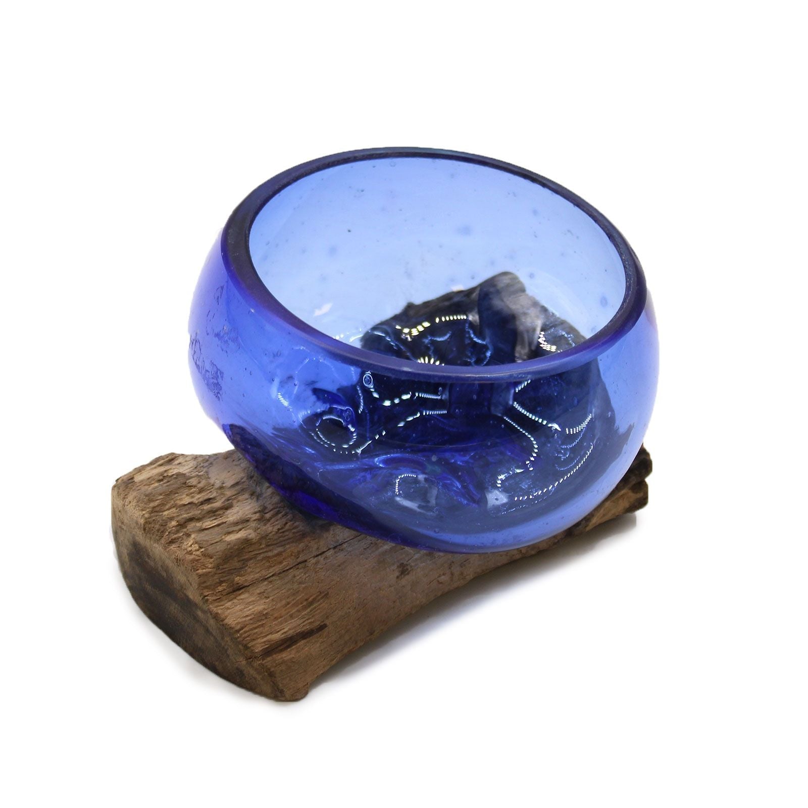 Molten Glass Mini Blue Bowl on Wood - Luna Panther