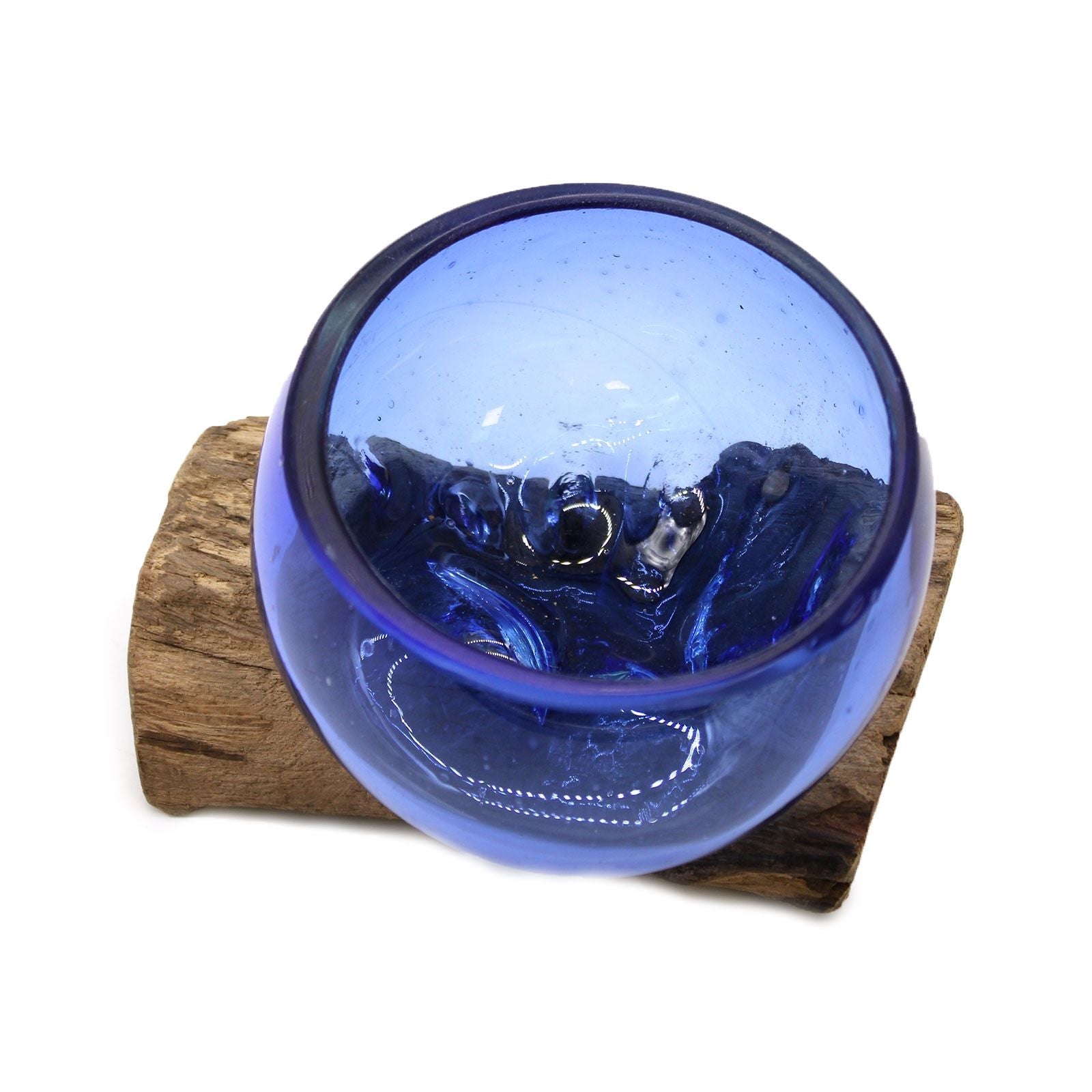 Molten Glass Mini Blue Bowl on Wood - Luna Panther