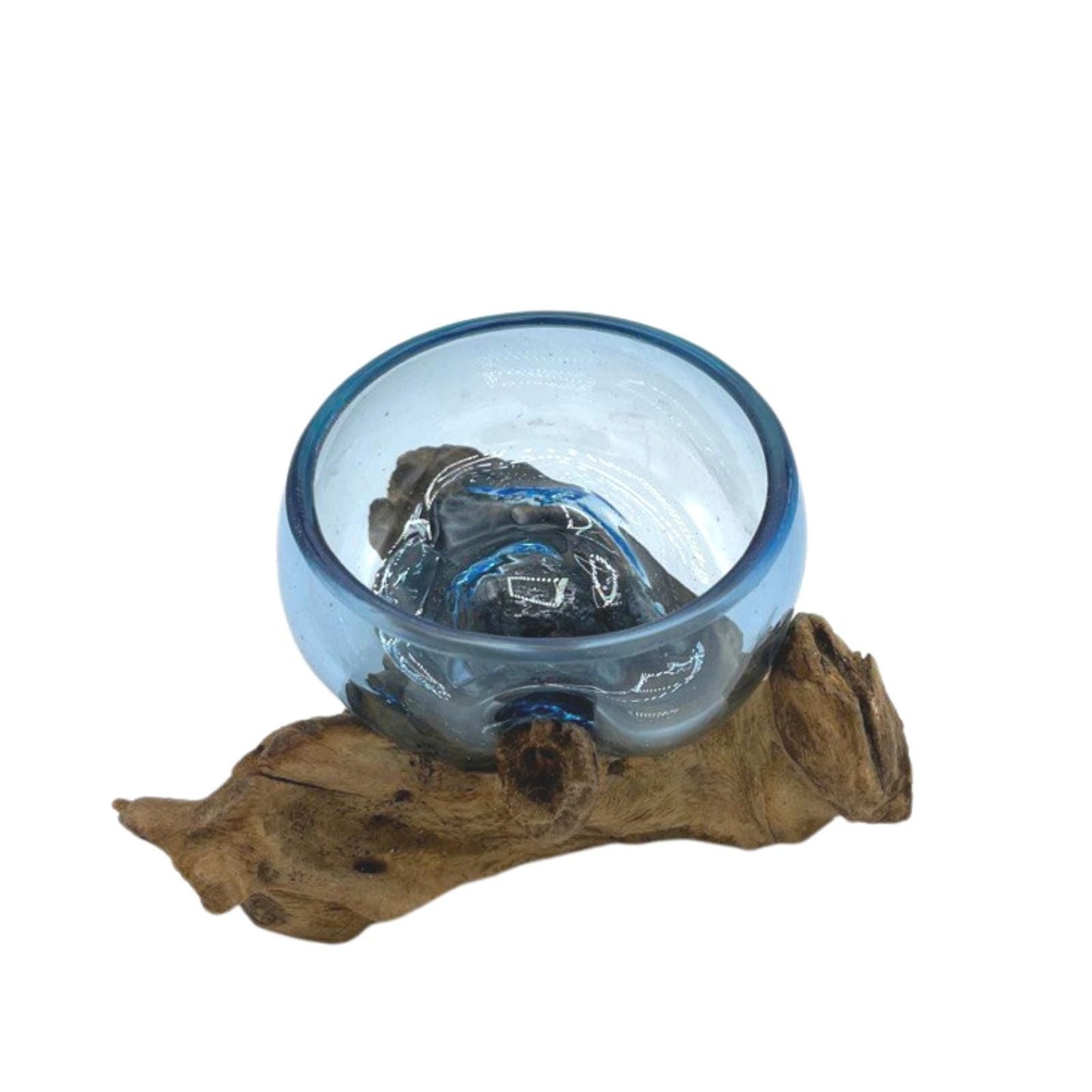 Molten Glass Mini Blue Bowl on Wood - Luna Panther