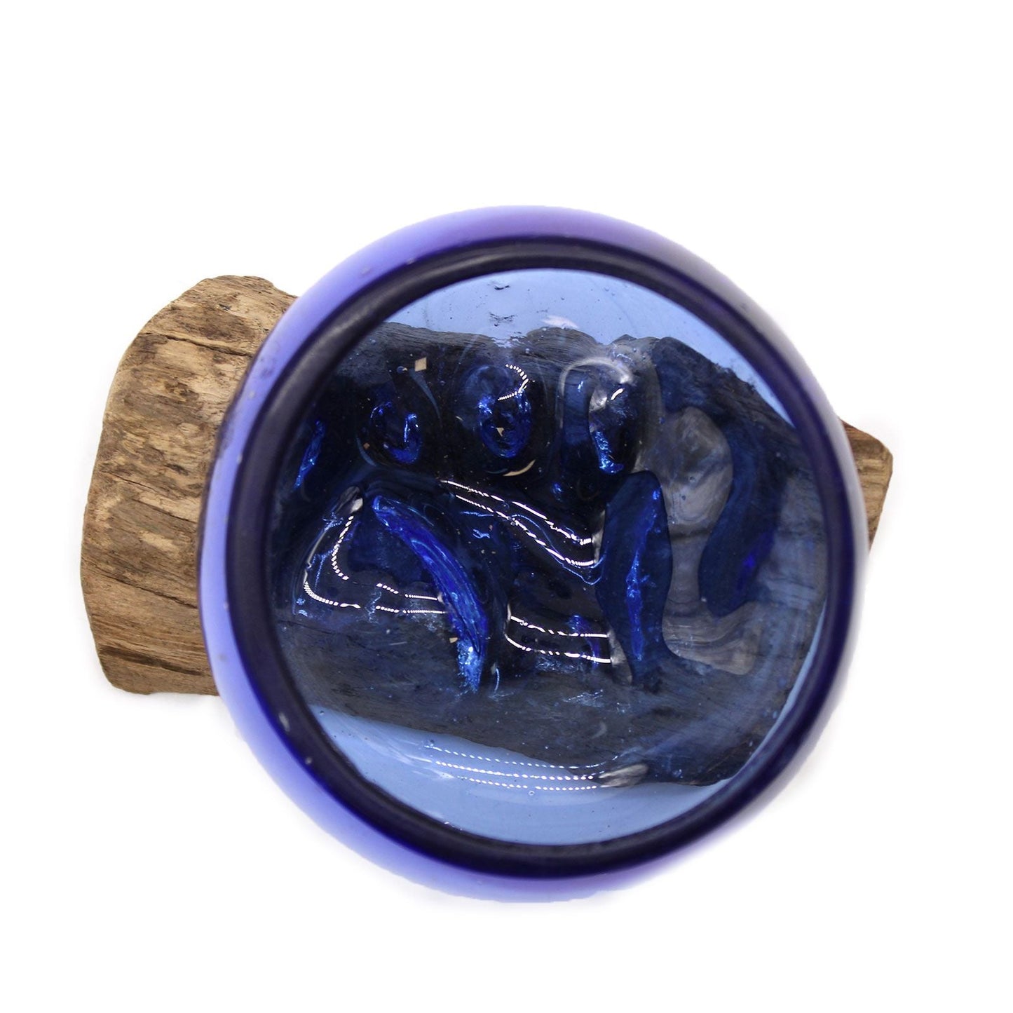 Molten Glass Mini Blue Bowl on Wood - Luna Panther