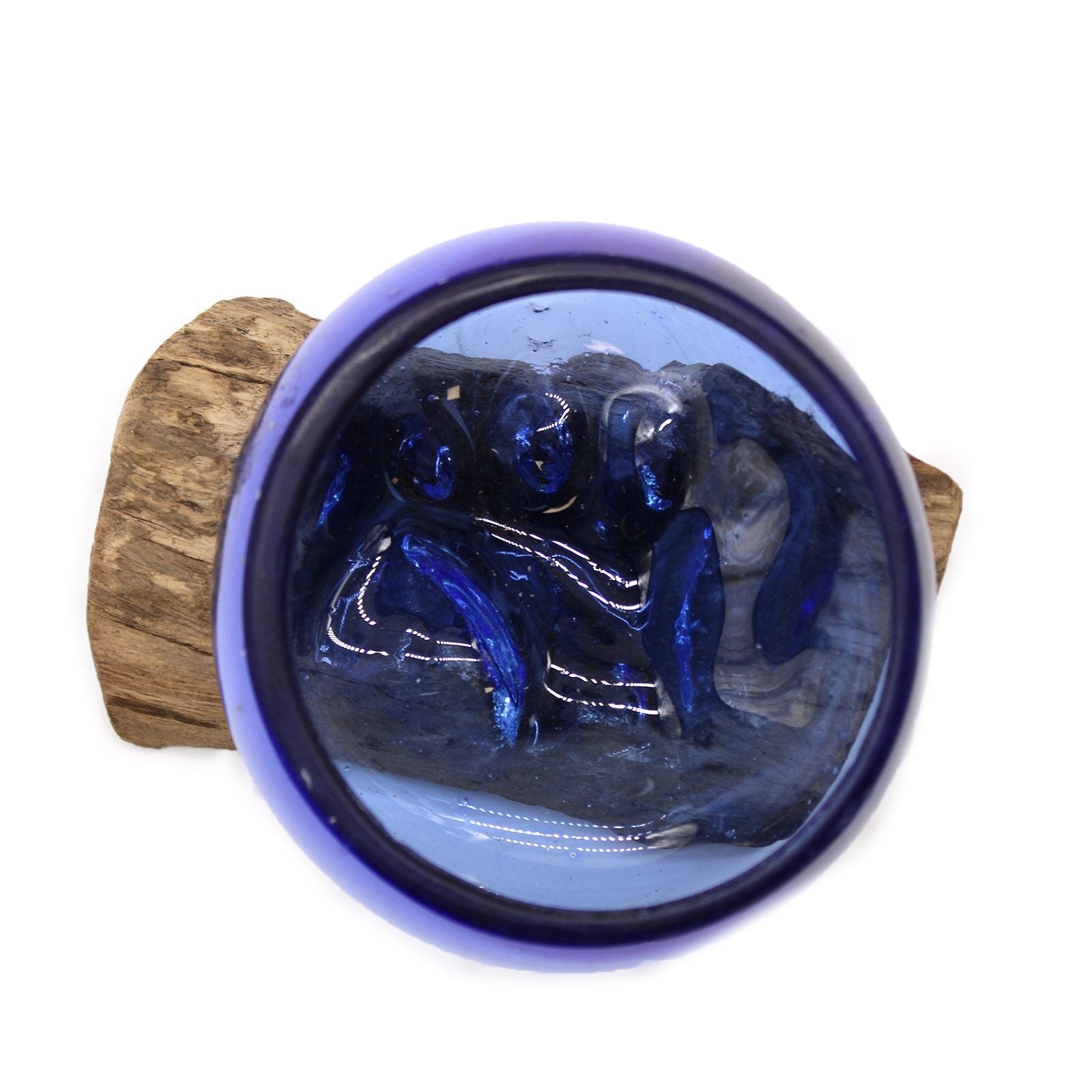 Molten Glass Mini Blue Bowl on Wood - Luna Panther