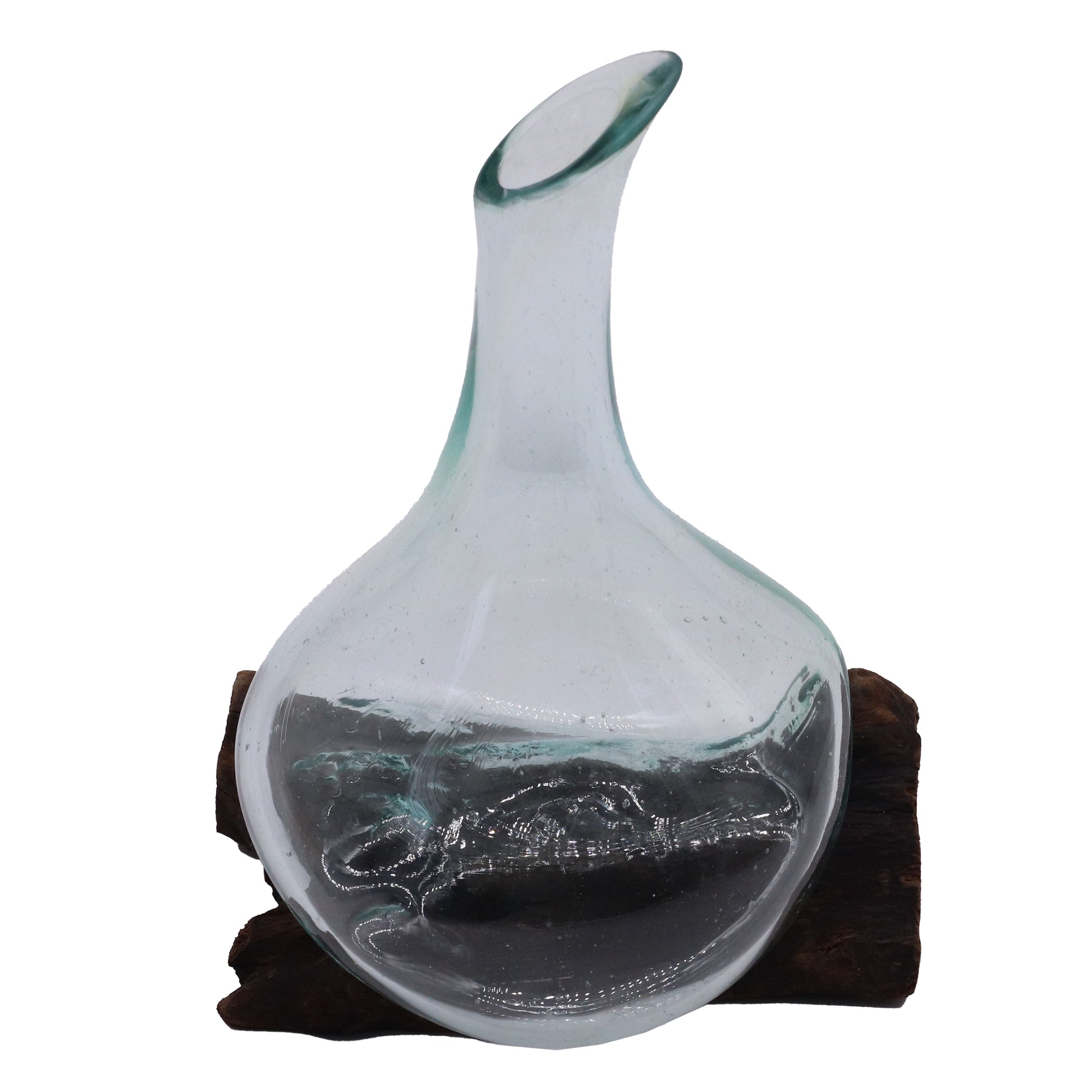 Molten Glass Mini Decanter on Wood 20cm - Luna Panther