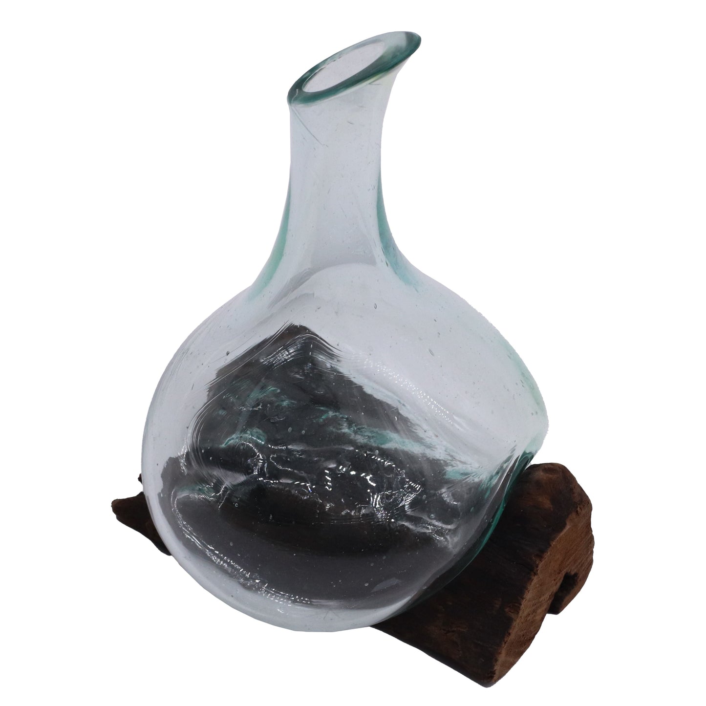Molten Glass Mini Decanter on Wood 20cm - Luna Panther