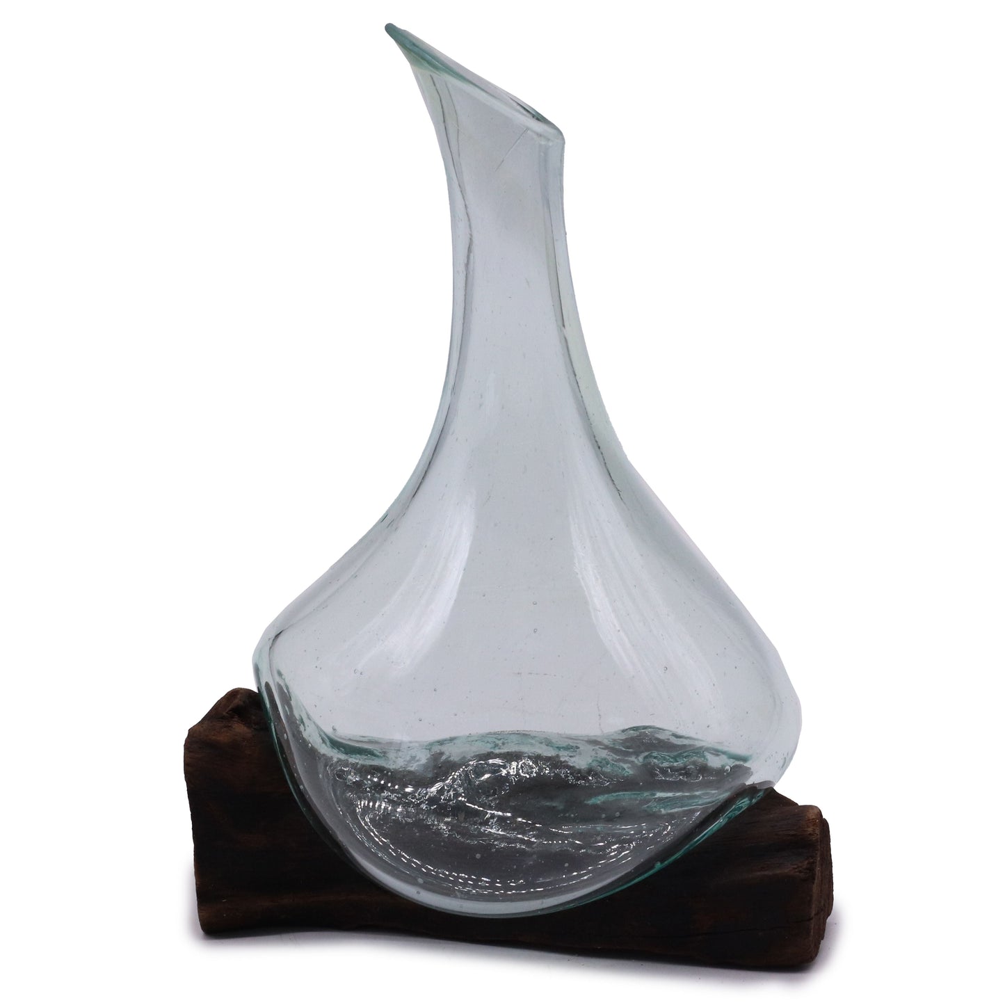 Molten Glass Mini Decanter on Wood 20cm - Luna Panther