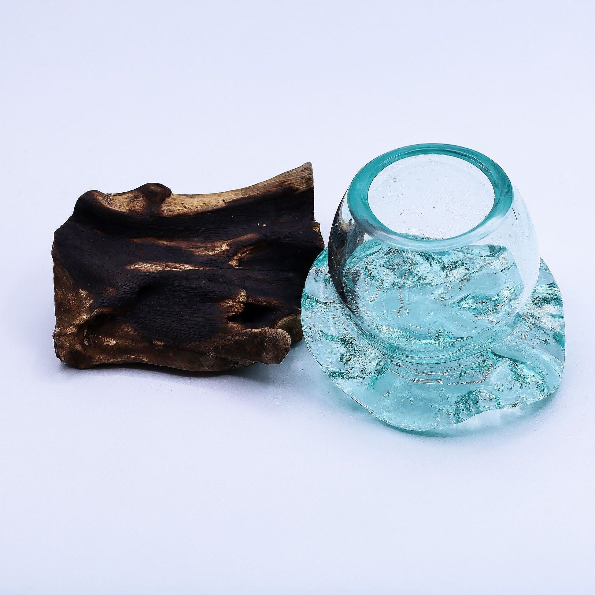 Molten Glass Mini Goldfish Bowl on Wood 20cm - Luna Panther