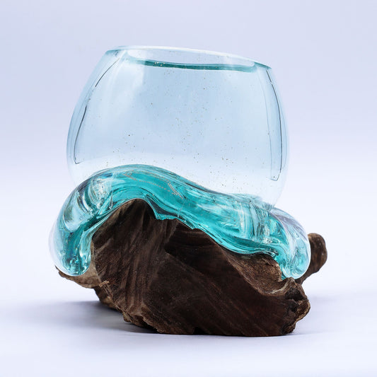 Molten Glass Mini Goldfish Bowl on Wood 20cm - Luna Panther alternate view