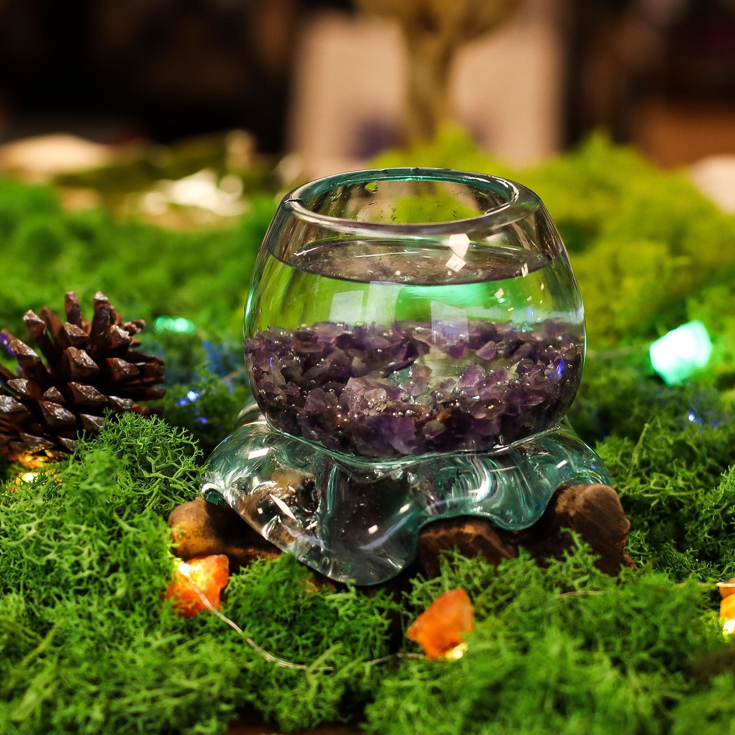 Molten Glass Mini Goldfish Bowl on Wood 20cm - Luna Panther
