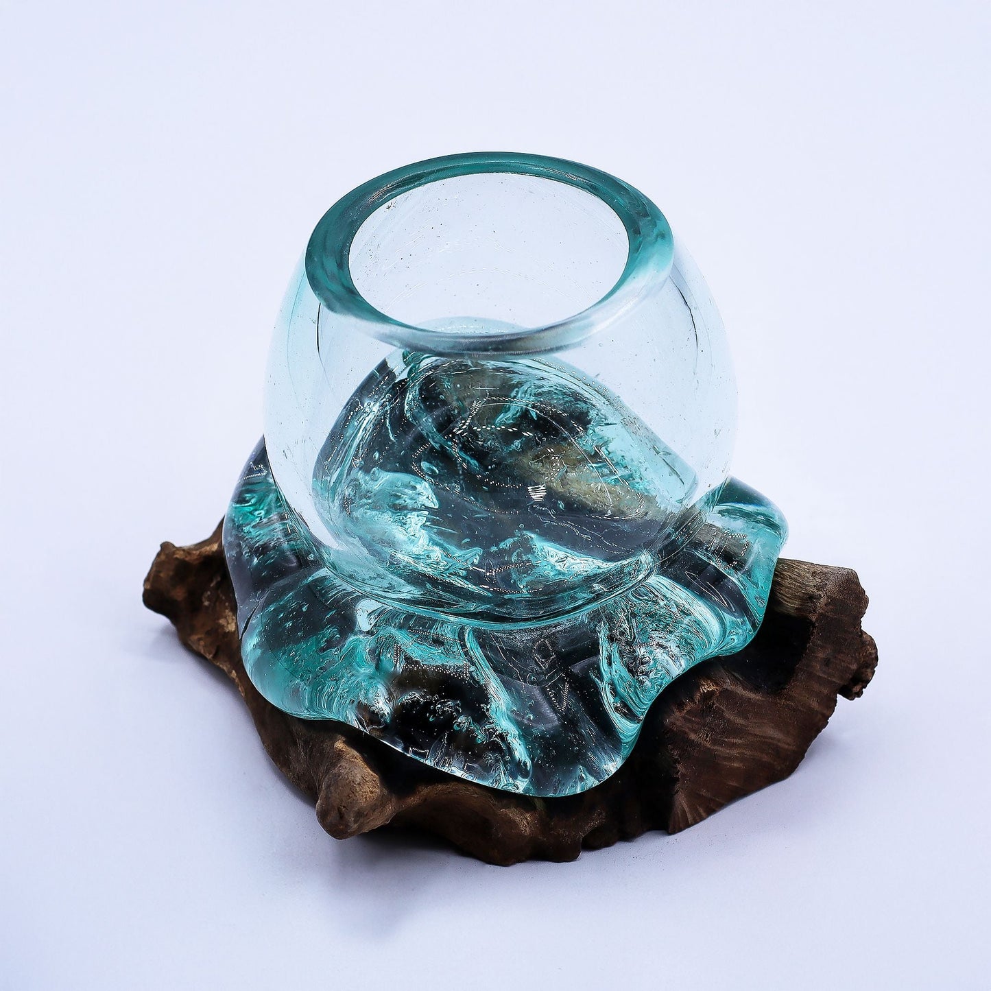 Molten Glass Mini Goldfish Bowl on Wood 20cm - Luna Panther