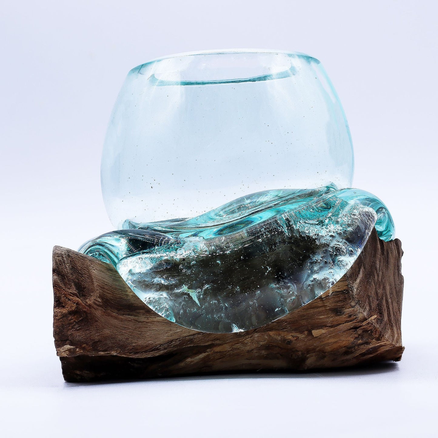 Molten Glass Mini Goldfish Bowl on Wood 20cm - Luna Panther