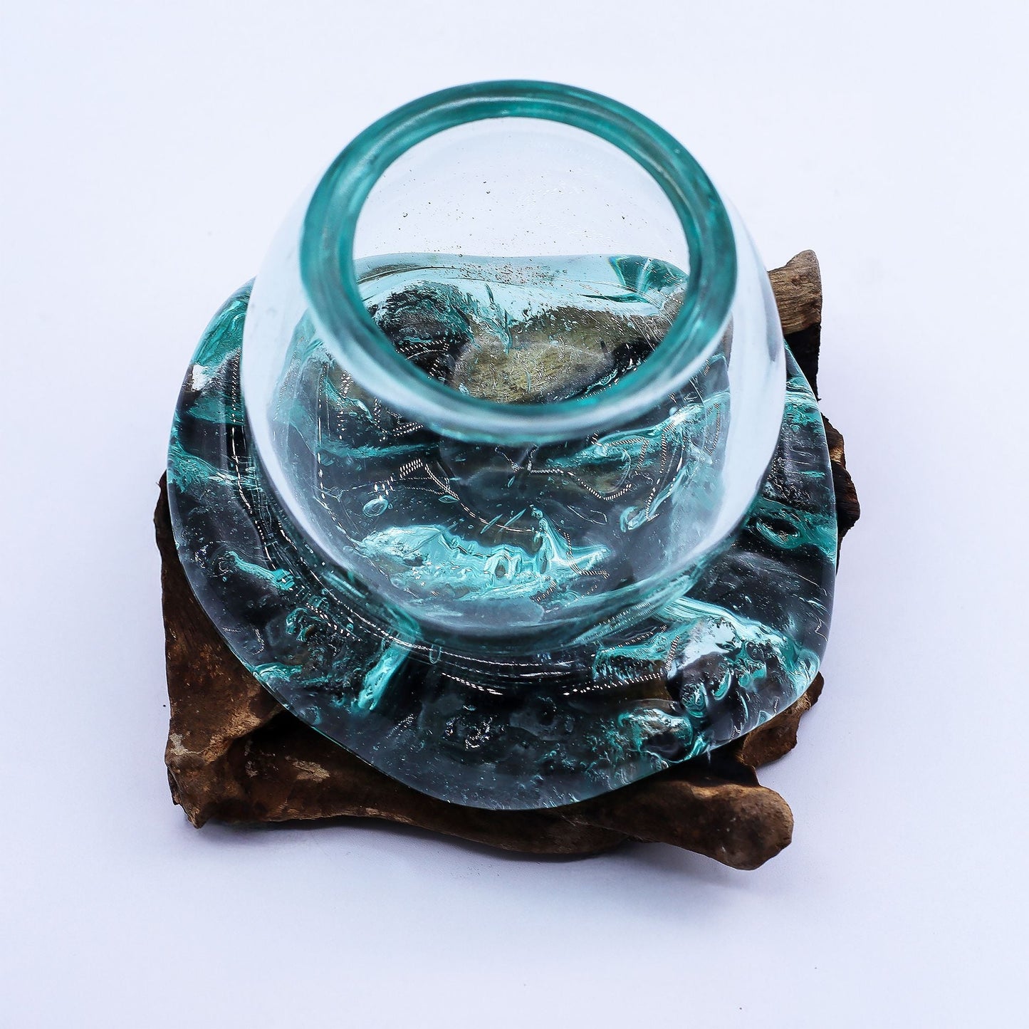 Molten Glass Mini Goldfish Bowl on Wood 20cm - Luna Panther