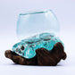 Molten Glass Mini Goldfish Bowl on Wood 20cm - Luna Panther