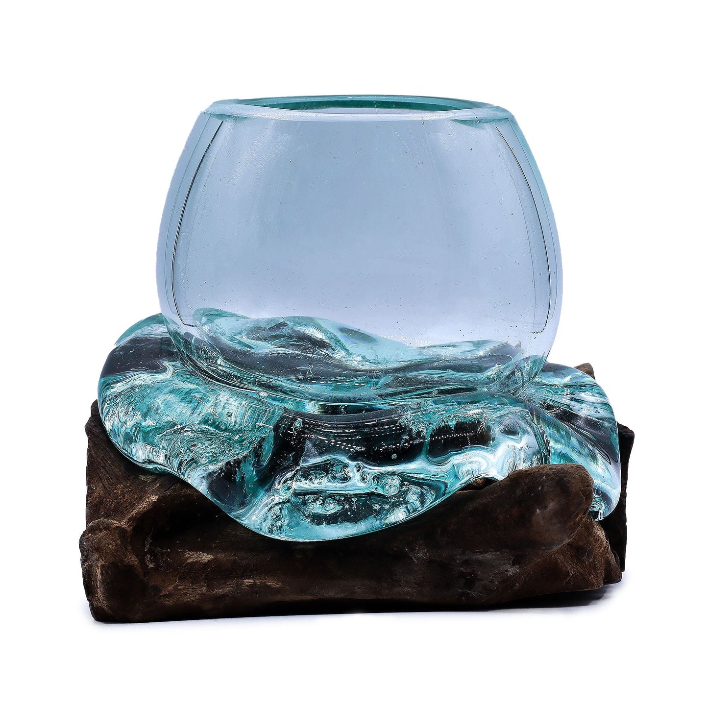 Molten Glass Mini Goldfish Bowl on Wood 20cm - Luna Panther