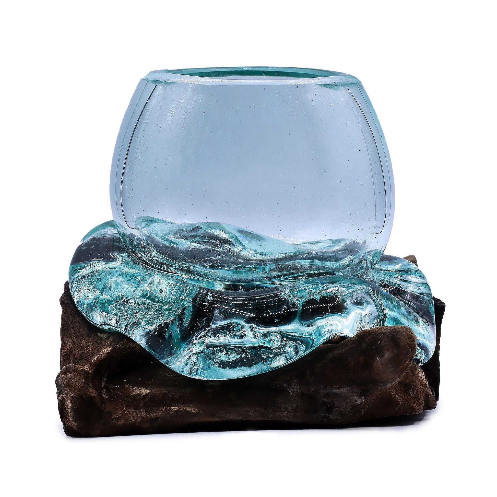Molten Glass Mini Goldfish Bowl on Wood 20cm - Luna Panther